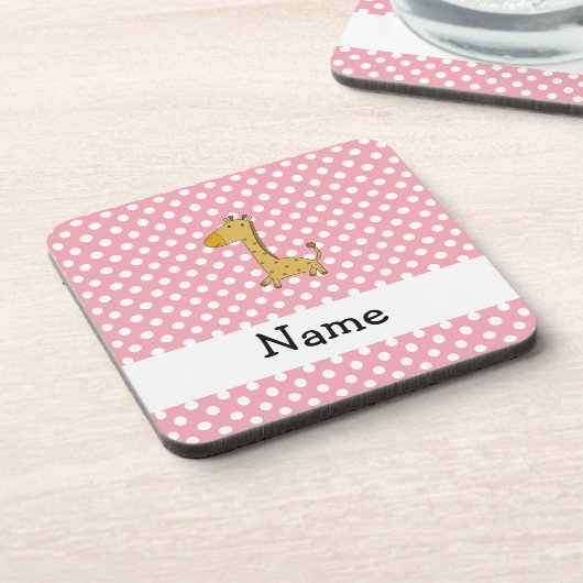 パーソナライズな一流のキリンのピンクの水玉模様 コースター (左側)