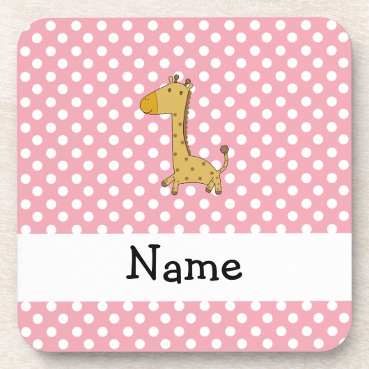 パーソナライズな一流のキリンのピンクの水玉模様 コースター (正面)