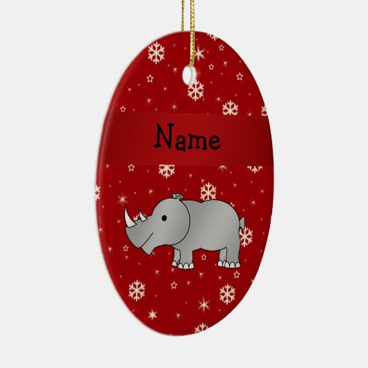 パーソナライズな一流のサイの赤の雪片 セラミックオーナメント (右)