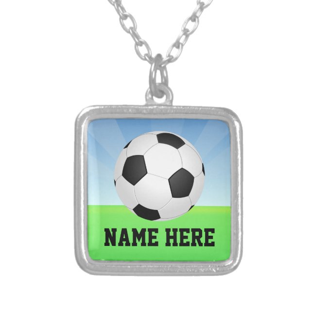 パーソナライズな一流のサッカーボールのペンダントのネックレス シルバープレートネックレス (正面)