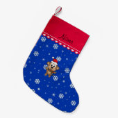 パーソナライズな一流のサンタ猿の青の雪片 スモールクリスマスストッキング (正面 (吊り時))