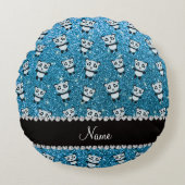 パーソナライズな一流のスカイブルーのグリッターのパンダ ラウンドクッション (正面)