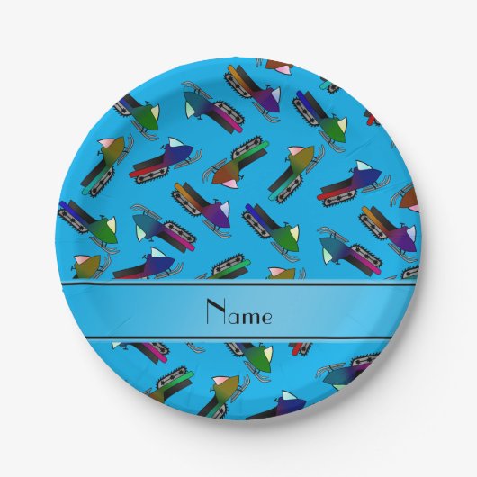 パーソナライズな一流のスカイブルーのスノーモービル ペーパープレート (正面)