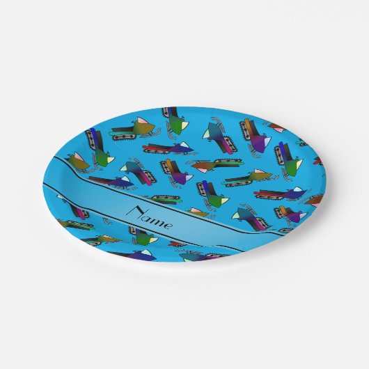 パーソナライズな一流のスカイブルーのスノーモービル ペーパープレート (アングル)