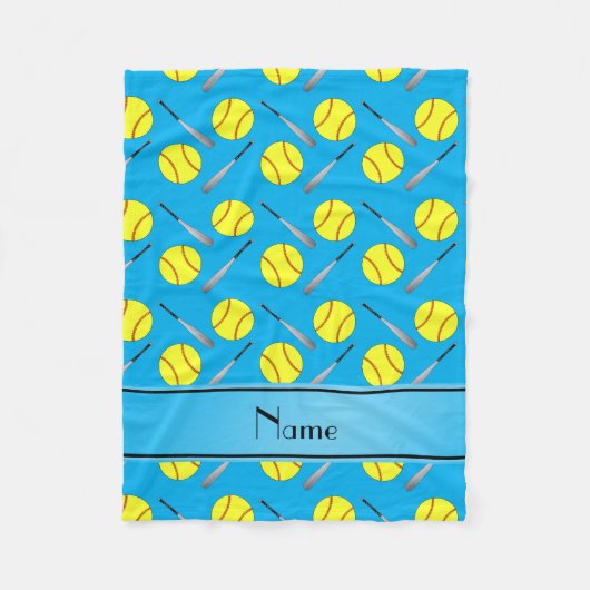 パーソナライズな一流のスカイブルーのソフトボールパターン フリースブランケット (正面)