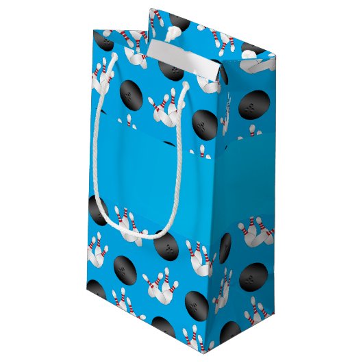 パーソナライズな一流のスカイブルーのボーリングパターン スモールペーパーバッグ (裏面アングル)