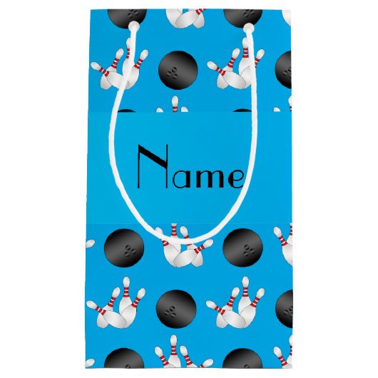 パーソナライズな一流のスカイブルーのボーリングパターン スモールペーパーバッグ (正面)