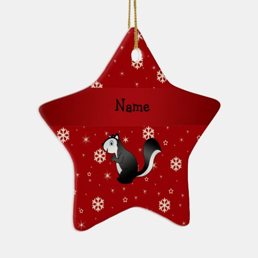 パーソナライズな一流のスカンクの赤の雪片 セラミックオーナメント (右)