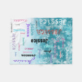 パーソナライズな一流のタイポグラフィの水の青の雪片 フリースブランケット (正面(横))