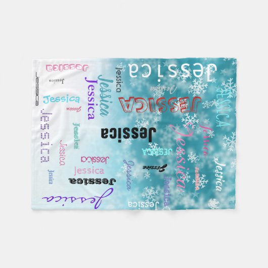 パーソナライズな一流のタイポグラフィの水の青の雪片 フリースブランケット (正面(横))