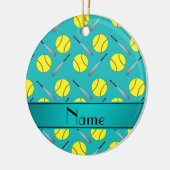 パーソナライズな一流のターコイズのソフトボールパターン セラミックオーナメント (左)