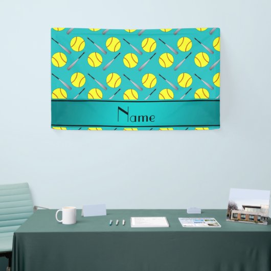 パーソナライズな一流のターコイズのソフトボールパターン 横断幕 (トレードショー)