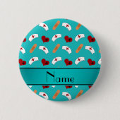 パーソナライズな一流のターコイズのナースパターン 缶バッジ (正面)