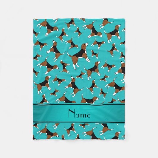 パーソナライズな一流のターコイズのビーグル犬犬パターン フリースブランケット (正面)