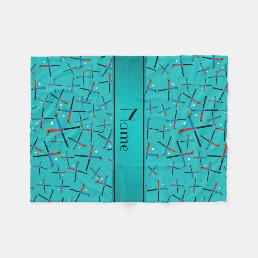 パーソナライズな一流のターコイズのフィールドホッケー フリースブランケット (正面(横))