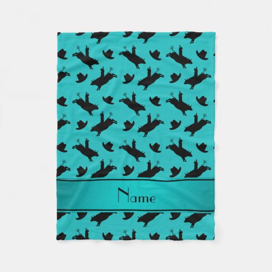 パーソナライズな一流のターコイズのロデオの雄牛の乗馬 フリースブランケット (正面)