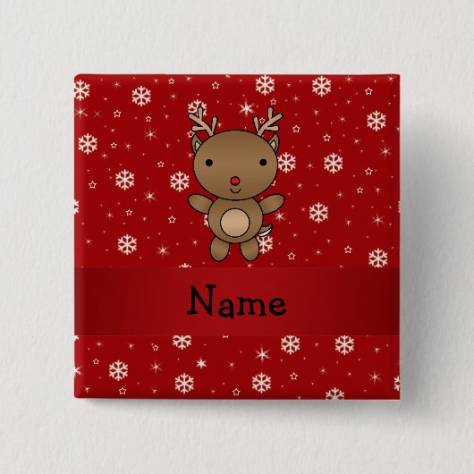 パーソナライズな一流のトナカイの赤の雪片 缶バッジ (正面)