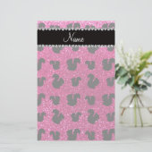 パーソナライズな一流のネオンショッキングピンクのグリッターのリス 便箋 (スタンド正面)