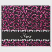 パーソナライズな一流のネオンショッキングピンクのグリッターの渦巻 ラッピングペーパー (フラット)