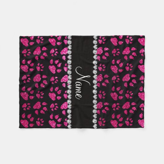 パーソナライズな一流のネオンショッキングピンクのグリッター猫の足 フリースブランケット (正面(横))