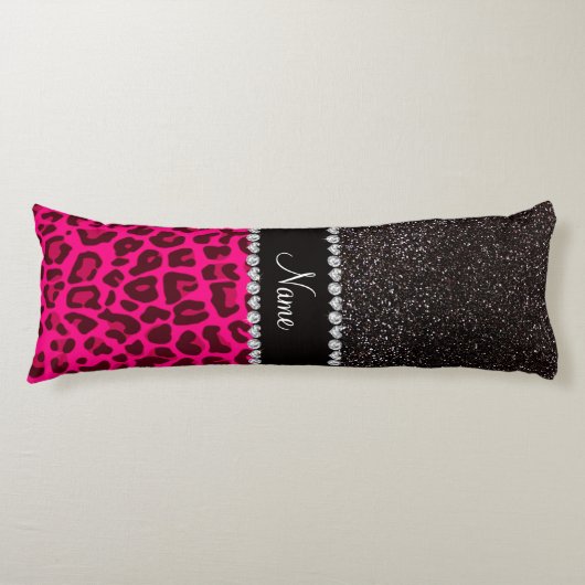パーソナライズな一流のネオンピンクのヒョウの黒のグリッター ボディピロー (正面)