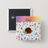 パーソナライズな一流のハリネズミの虹の水玉模様 缶バッジ (正面&裏面)