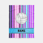 パーソナライズな一流のバレーボールのピンクの紫色のストライブ柄 フリースブランケット (正面)