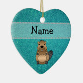 パーソナライズな一流のビーバーのターコイズのグリッター セラミックオーナメント (右)