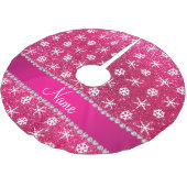 パーソナライズな一流のピンクのグリッターの白の雪片 ブラッシュドポリエステルツリースカート (アングル)