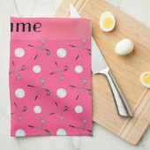 パーソナライズな一流のピンクのゴルフ・ボール キッチンタオル (四つ折り)