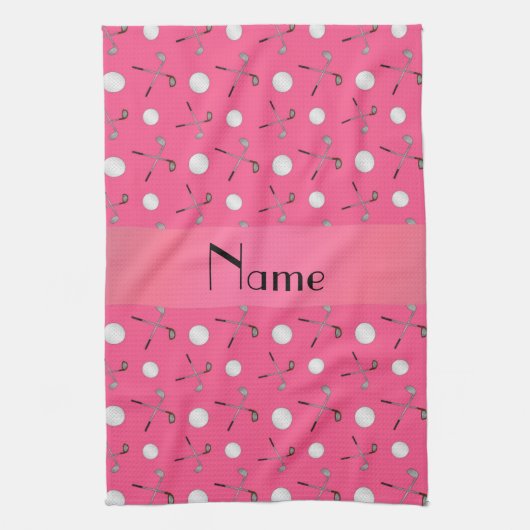 パーソナライズな一流のピンクのゴルフ・ボール キッチンタオル (縦)