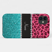 パーソナライズな一流のピンクのヒョウのターコイズのグリッター Case-Mate iPhoneケース (裏面(横))