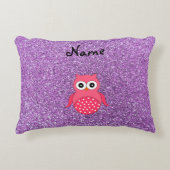パーソナライズな一流のピンクのフクロウの薄紫のグリッター アクセントクッション (正面)