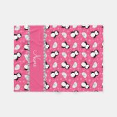 パーソナライズな一流のピンクのペンギンのイグルーの雪片 フリースブランケット (正面(横))