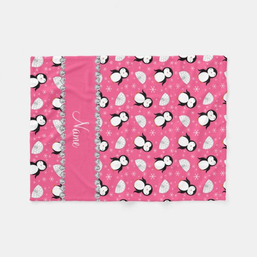 パーソナライズな一流のピンクのペンギンのイグルーの雪片 フリースブランケット (正面(横))