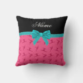 パーソナライズな一流のピンクの体操のターコイズの弓 クッション (裏面)