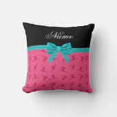 パーソナライズな一流のピンクの体操のターコイズの弓 クッション (正面)