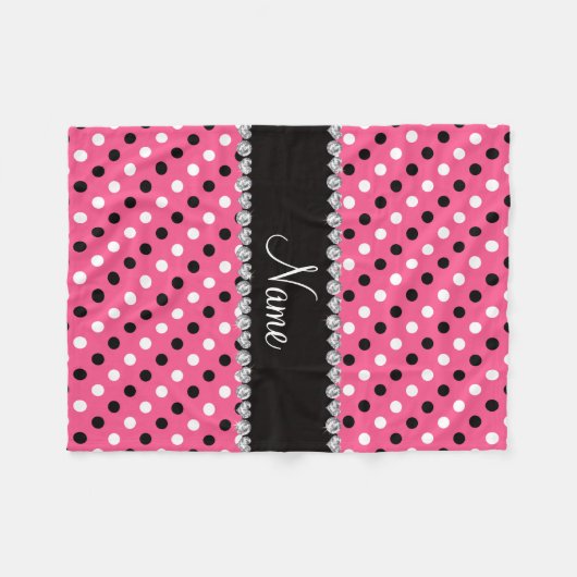 パーソナライズな一流のピンクの白黒の水玉模様 フリースブランケット (正面(横))