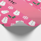 パーソナライズな一流のピンクの雪だるまのクリスマス ラッピングペーパー (角)