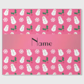 パーソナライズな一流のピンクの雪だるまのクリスマス ラッピングペーパー (フラット)