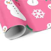 パーソナライズな一流のピンクの雪だるまのクリスマス ラッピングペーパー (ロールコーナー)