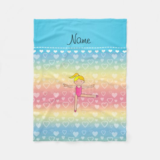 パーソナライズな一流のブロンドの体育専門家の虹のハート フリースブランケット (正面)