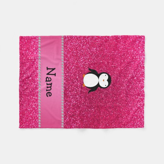 パーソナライズな一流のペンギンのピンクのグリッター フリースブランケット (正面(横))