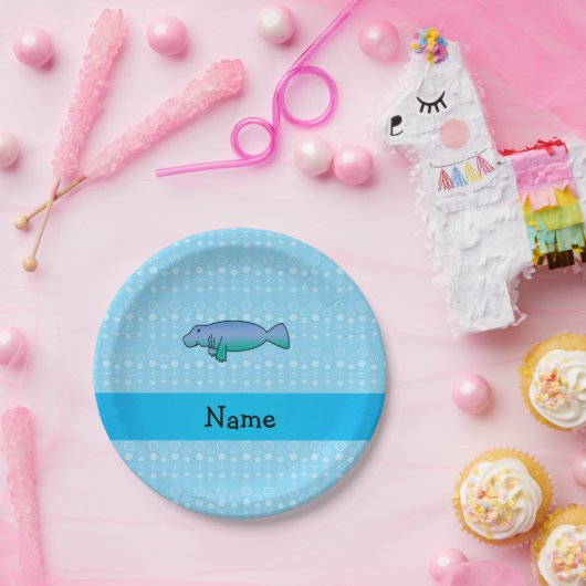 パーソナライズな一流のマナティーの青の泡 ペーパープレート (パーティー)