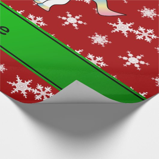 パーソナライズな一流のユニコーンの赤の雪片 ラッピングペーパー (角)