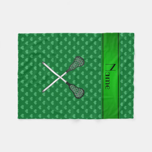 パーソナライズな一流のラクロスは緑のハートを付けます フリースブランケット (正面(横))