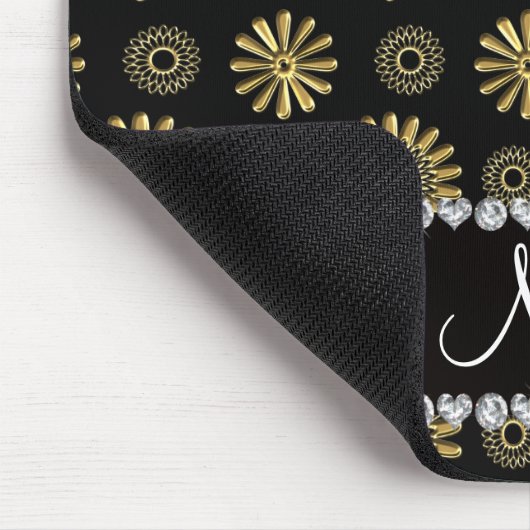 パーソナライズな一流のレトロの黒い金ゴールドの花 マウスパッド (コーナー)