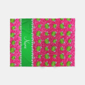 パーソナライズな一流のローズピンクのグリッターのカエル フリースブランケット (正面(横))