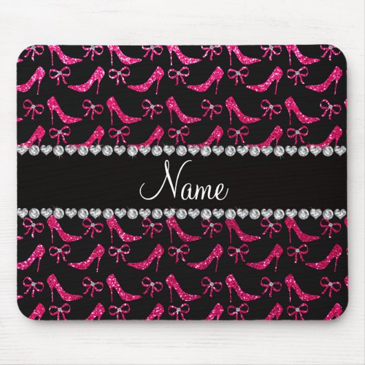 パーソナライズな一流のローズピンクのグリッターのハイヒールの弓 マウスパッド (正面)