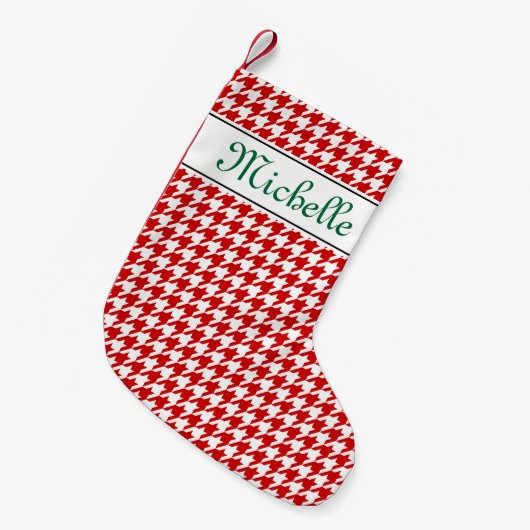 パーソナライズな一流の千鳥格子のなクリスマスのストッキング スモールクリスマスストッキング (正面 (吊り時))
